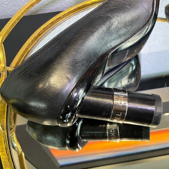 Vintage Y2K Authentic Chanel Square Toe Cylinder Heel Black Pumps Damaged 9B - Picture 9 of 14